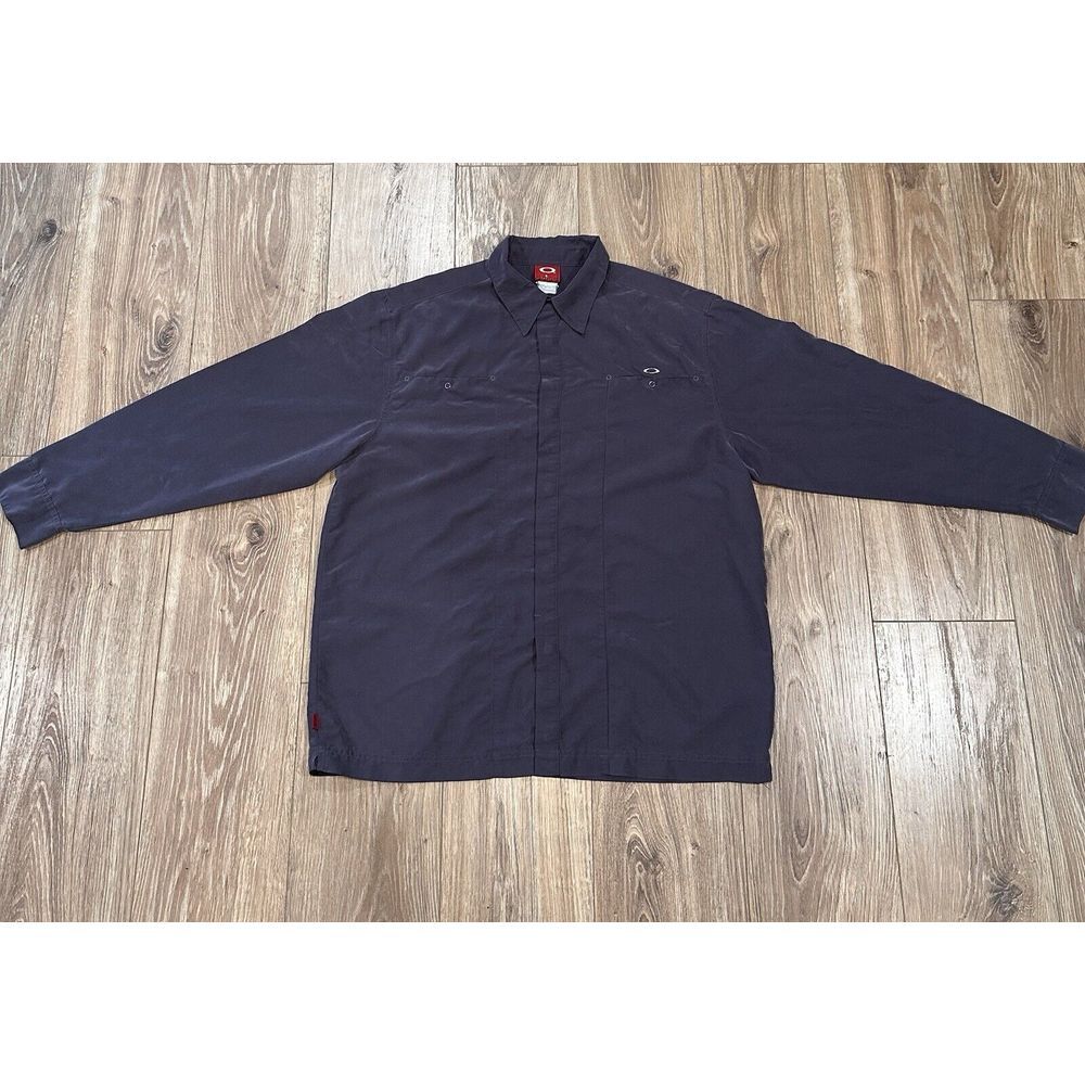 Vintage Y2K Oakley Long Sleeve Button Up Red Tag Charcoal‎ Black/gray XL Shirt